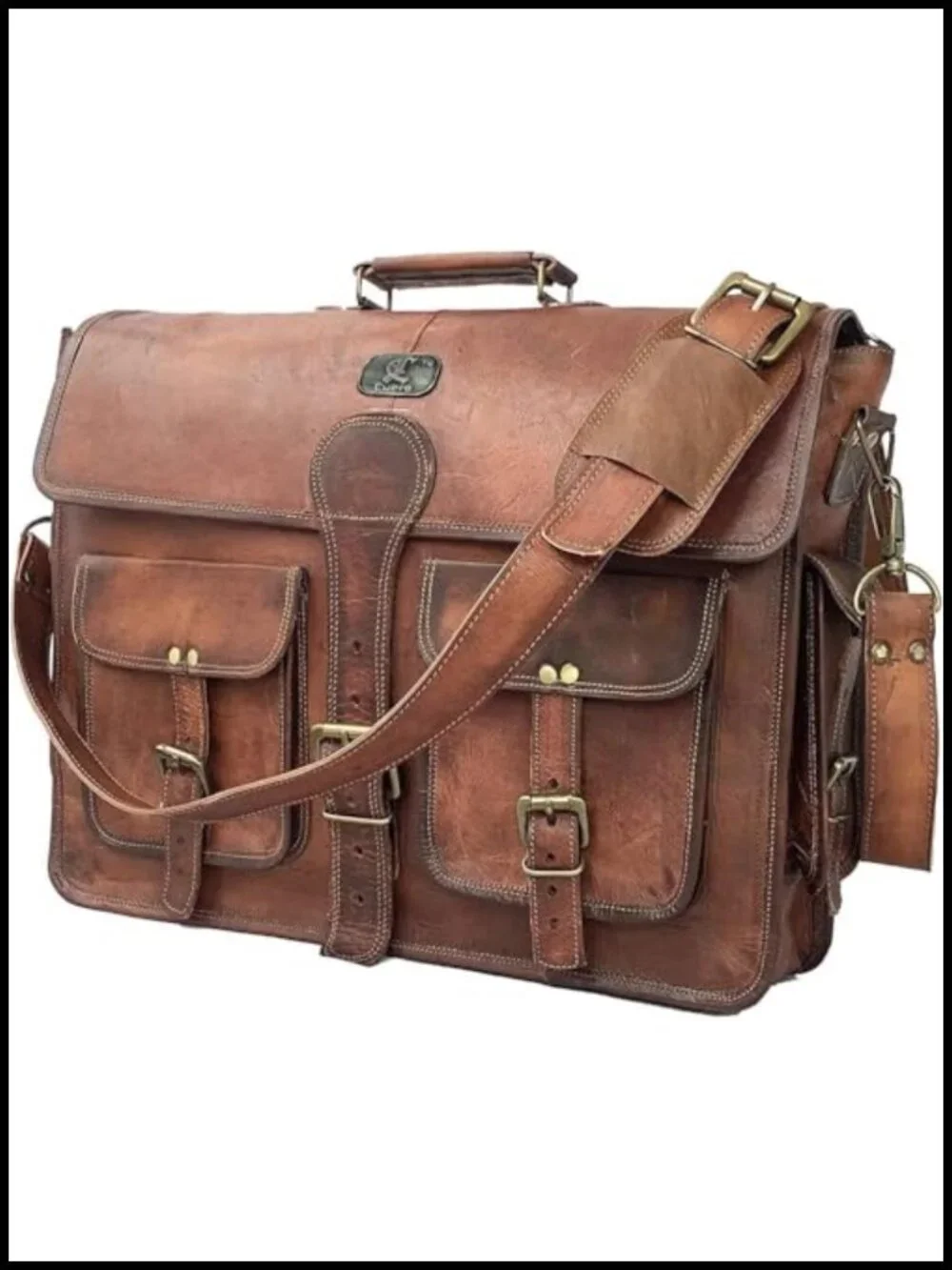 Handmade Full-Grain Leather Laptop Messenger Bag for 14-Inch Computer Work